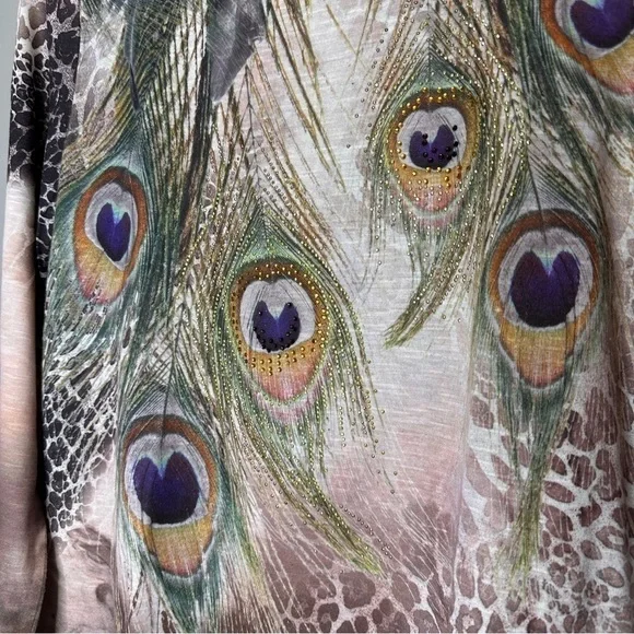 BLEU Peacock animal print long sleeve blouse - Picture 2 of 5